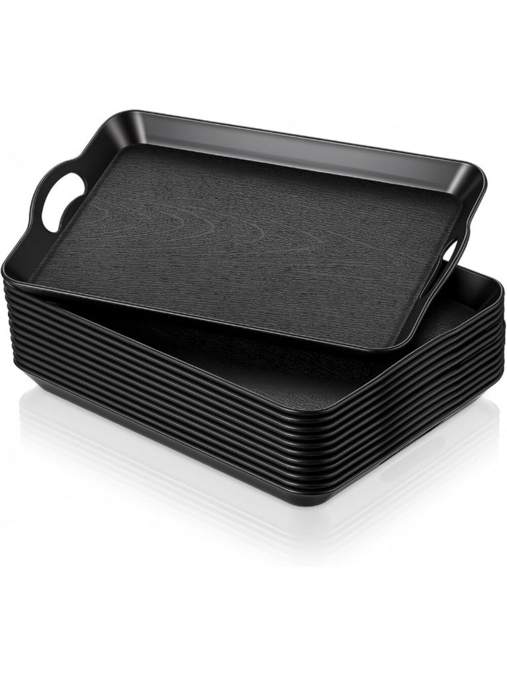 12 Pack Black Plastic Serving Trays with Handles - 16" x 11" Party Essentials